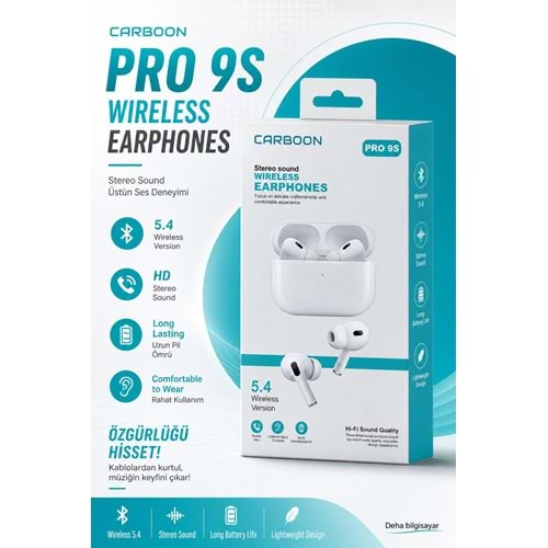 Carboon Pro9S Yeni Nesil Beyaz Bluetooth 5.4 Kulaklık