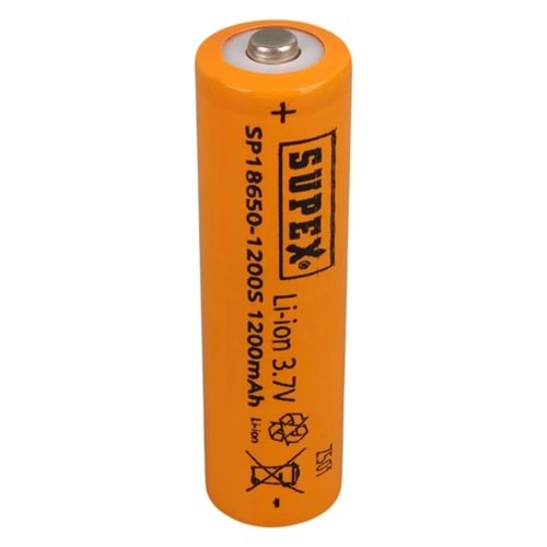Supex 1865-1200S 3.7 Volt Li-iOn 1200 mAh Başlıklı Şarjlı Pil 18650