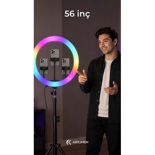 Katjmer MJ56 Ring Light Çok Renkli Fonksiyonlu 142cm Tripod LED
