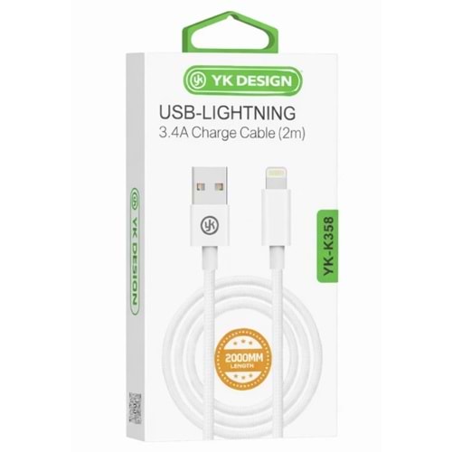 YK Design YK-K358 USB Lightning 3.4A Örgülü Şarj Kablosu 2 Metre
