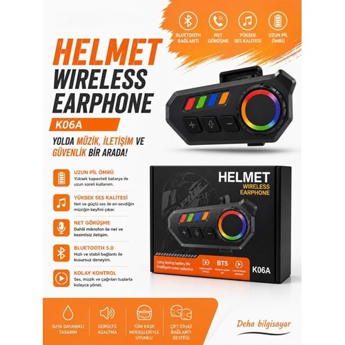 YK Design K06A Intercom Bluetooth Motorsiklet Kask Kulaklığı İnterkom