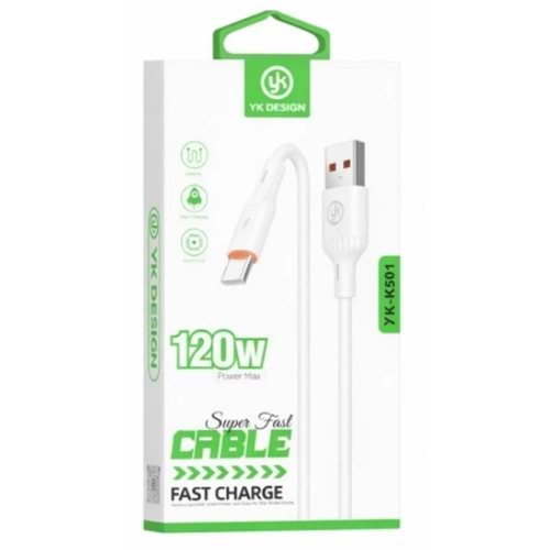 YK Design YK-K501 USB Type-C 120W Elastik Hızlı Şarj Data Kablosu