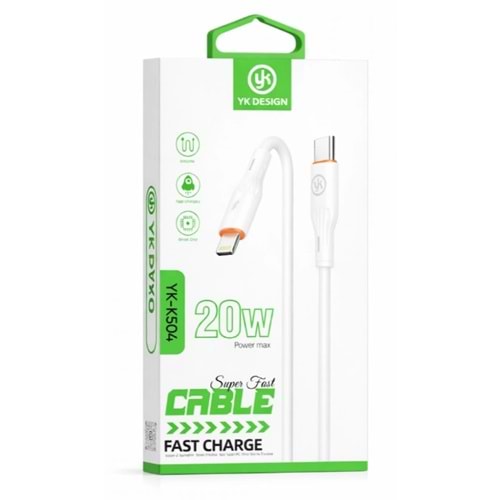 YK Design YK-K504 PD Lightning 20W Elastik Hızlı Şarj Data Kablosu