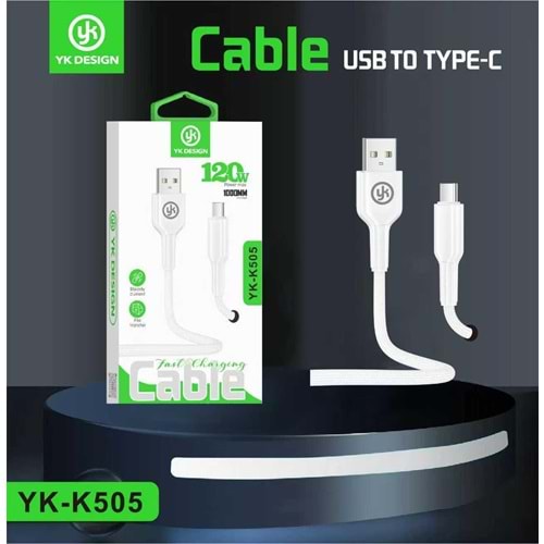 YK Design YK-K505 USB Type-C 120W Elastik Hızlı Şarj Data Kablosu