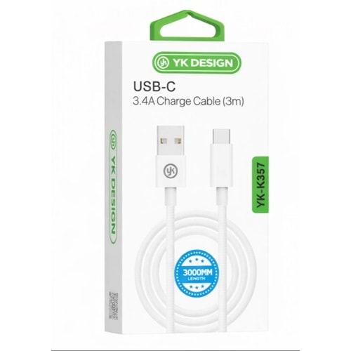YK Design YK-K357 USB Type-C 3.4A Örgülü Şarj Kablosu 3 Metre