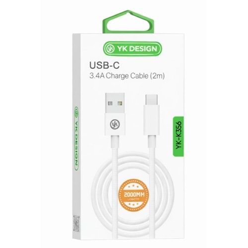 YK Design YK-K356 USB Type-C 3.4A Örgülü Şarj Kablosu 2 Metre