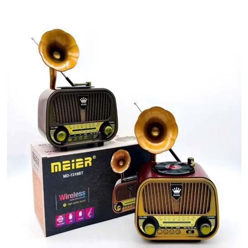 Merier MD-1319 Bluetooth-USB-SD-FM Şarjlı/ Ledli Nostaljik Radyo
