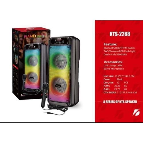 KTS-2268 Bluetooth/Usb/Sd Mikrofonlu Müzik Kutusu
