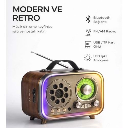 MD-1315BT Bluetooth Nostaljik FM Radyo USB TF Taşınabilir Hoparlör