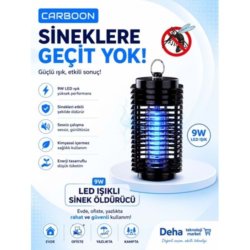 Carboon 9W Yuvarlak Elektrikli Sinek Öldürücü Cihaz Cız Lamba Mor Işık