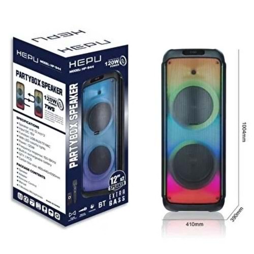 HEPU HP-943 Taşınabilir Şarjlı Bluetooth Parti Hoparlörü 2*10 inc Woofer 80 w Rms Extra Bass Karaoke Mikrafon