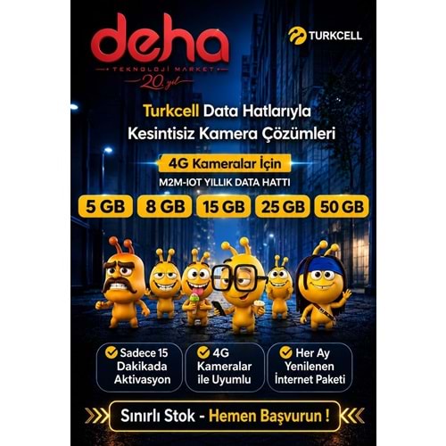 Turkcell Sim Kart 8GB Kameralar İçin (M2M-IOT) 1Yıllık Paket fiyat (İnternet olmayan yerlerdeki sim kartlı kameralar için)