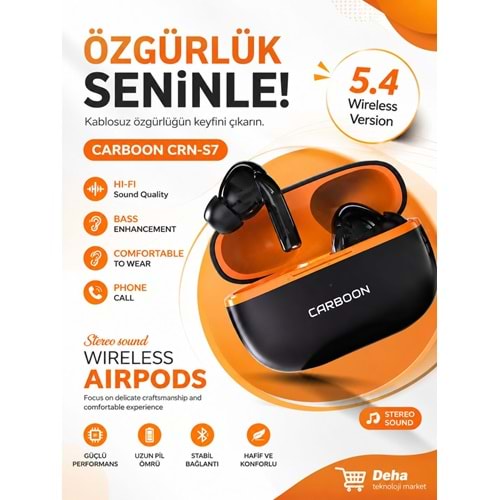 Carboon CRN-S7 Bluetooth 5.4 Silikonlu Kulaklık
