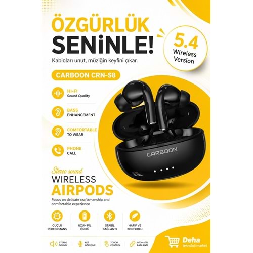 Carboon CRN-S8 Bluetooth 5.4 Silikonlu Kulaklık