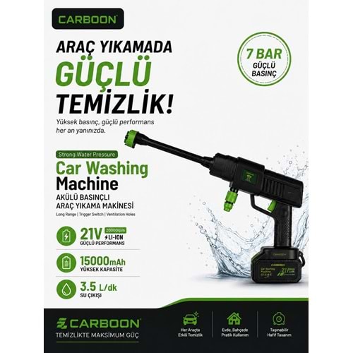 Carboon CAR-8088 21V 20.000RPM 15.000 Mah Batarya Basınçlı Araç Yıkama Makinesi