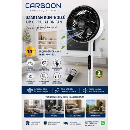 Carboon 1683HR Uzaktan kumandalı Elektirkli 80W Vantilatör