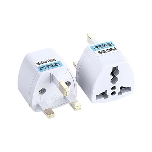 Powermaster PM-10642 Beyaz 250 Volt 13 Amper İngiliz Tipi Universal Dönüştürücü Priz Travel Adaptörü