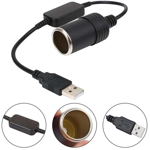 Powermaster PM-5726 USB 2.0 Siyah 5 Volt 2 Amper To 12 Volt 800mAh Araç Çakmaklığına Çevirici