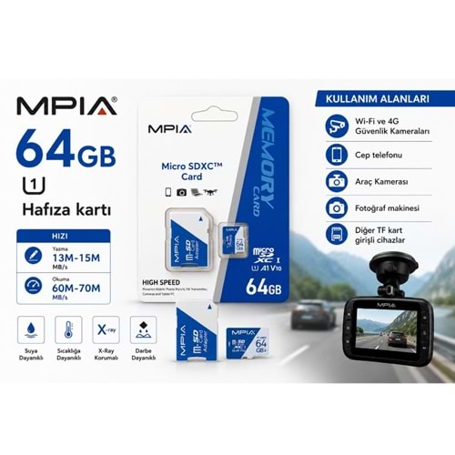 MPIA 64 GB High Speed 64GB TF Kart & SD Adaptör MP64