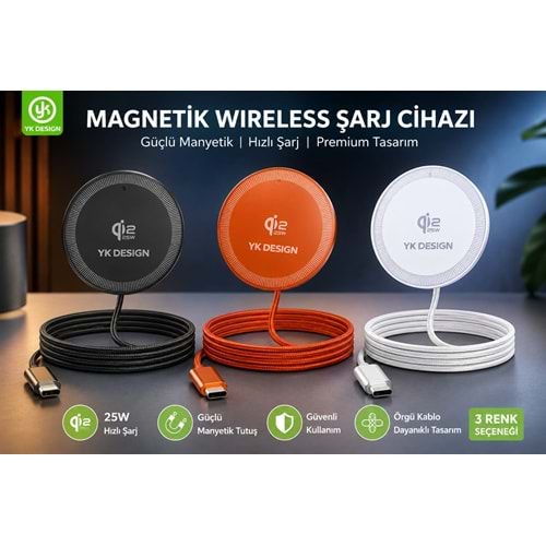Yk Desıgn YK-W101 Manyetik 25w Kablosuz Şarj