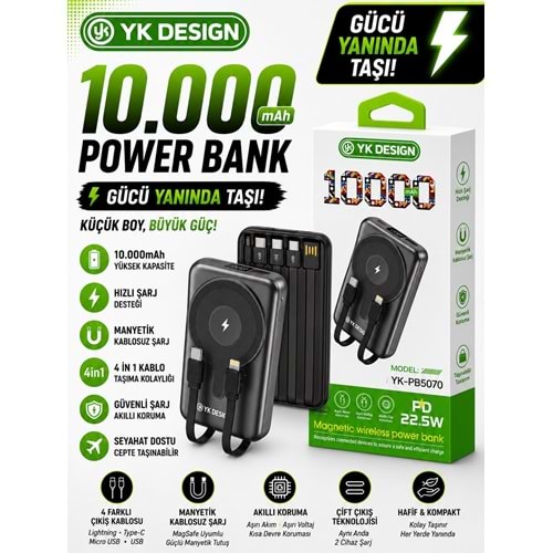 Yk Desıgn PB-5070 10.000 Mah 22.5W Magsafe Powerbank