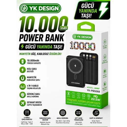 Yk Desıgn PB-5068 10.000 Mah 22.5W Magsafe Powerbank