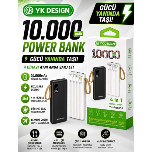 Yk Desıgn PB-5005 10.000 Mah Kendinden Kalolu Powerbank