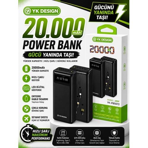 Yk Desıgn PB-5072 20.000 Mah Kendinden Kalolu Powerbank