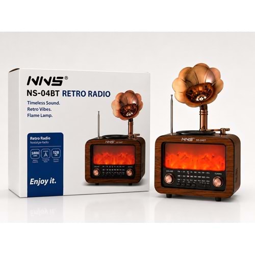 NNS NS-04BT Şomine Görünümlü Usb/Sd Mp3 Çalar Bluetooth Şarjlı Nostaljik Radyo