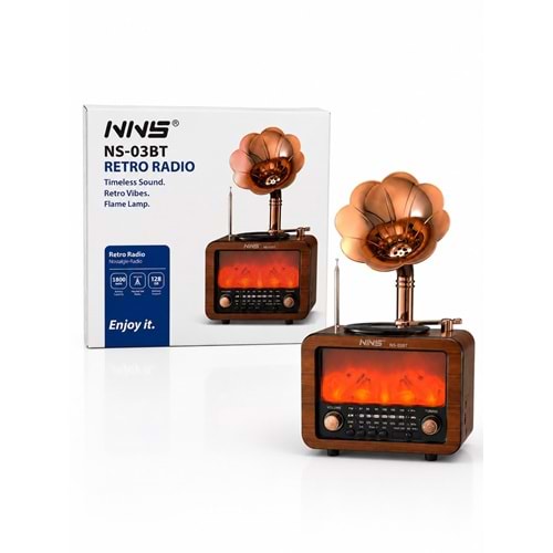 NNS NS-03BT Şomine Görünümlü Usb/Sd Mp3 Çalar Bluetooth Şarjlı Nostaljik Radyo