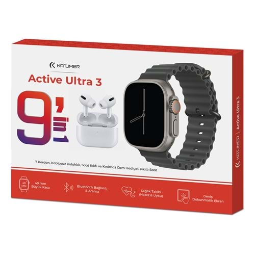Katjmer Active Ultra3 7kordon +Kablosuz Kulaklık+Saat Kılıf Akıllı Saat