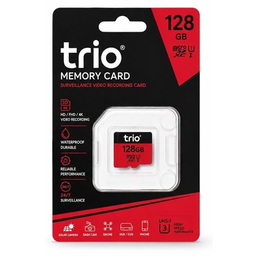 Trio 128Gb U3 Özellikli 4K 7/24 Kayıt Uyumlu(Güvenlik Kamerası Uyumlu) Hafıza Kartı