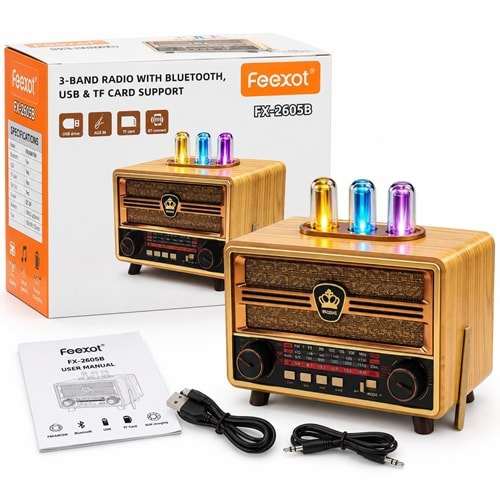 Feexot FX-2605B Usb/Sd Mp3 Çalar Bluetooth Şarjlı Nostaljik Radyo