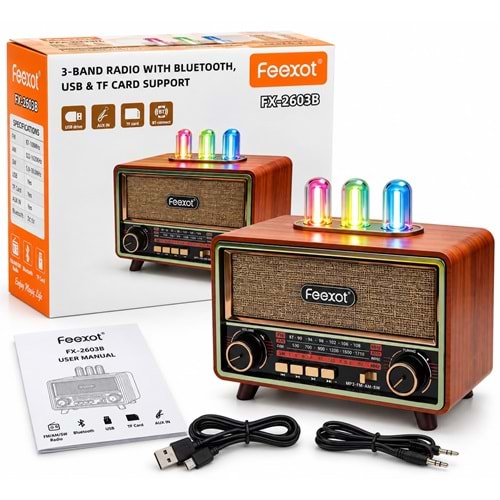 Feexot FX-2603B Usb/Sd Mp3 Çalar Bluetooth Şarjlı Nostaljik Radyo