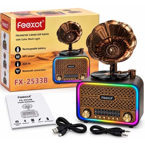 Feexot FX-2533B Usb/Sd Mp3 Çalar Bluetooth Şarjlı Nostaljik Radyo