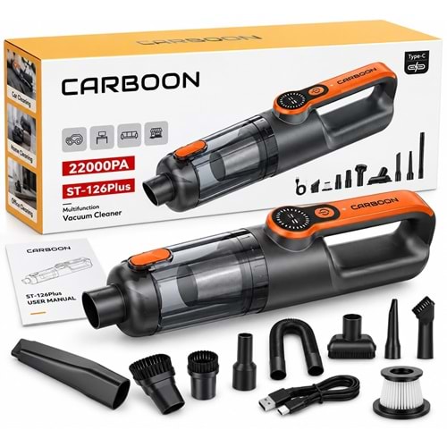 Carboon ST-126 Plus Kablosuz Şarjlı Araç Süpürgesi Yüksek Emiş Gücü, Şarjlı Taşınabilir El Süpürge Vakum Üfleme