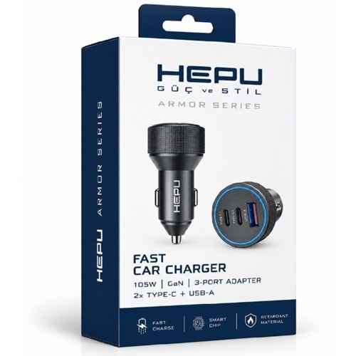 HEPU HP-AD05 105W Hızlı Şarj Araç Şarj Cihazı 3 Port