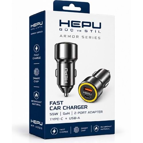 HEPU HP-AD06 55W Hızlı Şarj Araç Şarj Cihazı 2 Port