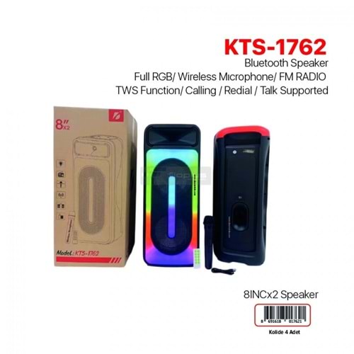 KTS-1762 Uzaktan Kumandalı ve Mikrofonlu Karaoke Bluetooth Hoparlörü