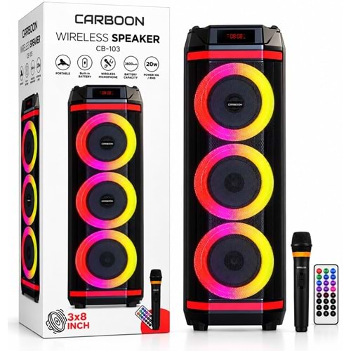 Carboon CB-103 Profosyonel Işıklı Tek Kablosuz Mikrofonlu Müzik Kutusu