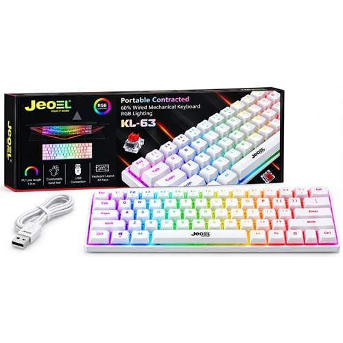 Jedel KL-63 (Type-C)Kablolu Red Swich %60 Mekanik Gaming RGB Mekanik Klavye (Anahtarlık Hediyeli)