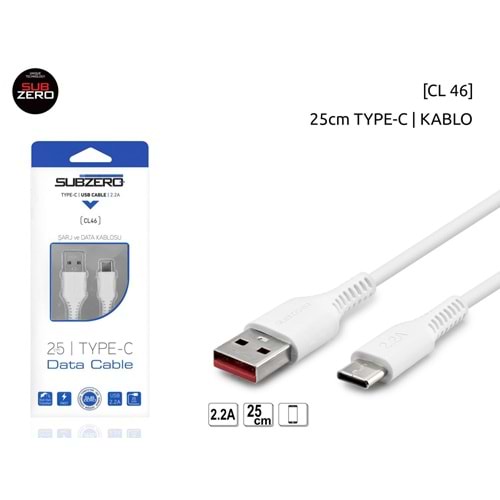 Subzero CL46 Type-C 2.2A 25cm Şarj Data Kablosu