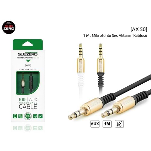 Subzero AX50 1mt Mikrofonlu Aux Kablo - Siyah