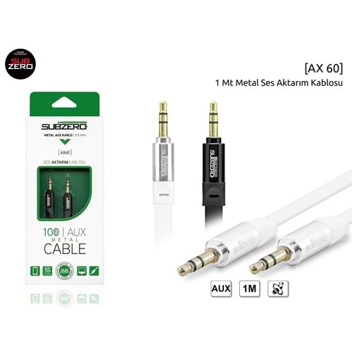Subzero AX60 1mt Metal Başlık Aux Kablo - Beyaz