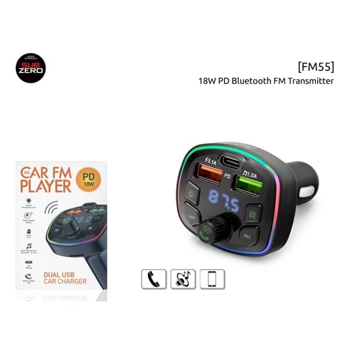 Subzero Bluetooth/USB FM 18W PD RGB Transmitter FM55