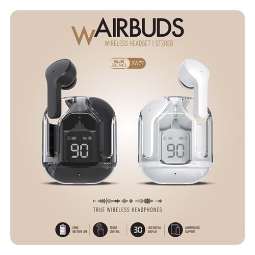 Subzero Waırbuds SW77 Dijital Göstergeli Bkuetooth 5.3 Kulaklık Siyah/Beyaz