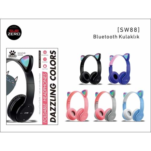 Subzero SW88 Bluetooth Kedi Kulaklık Katlanabilir Kulaklık - Siyah