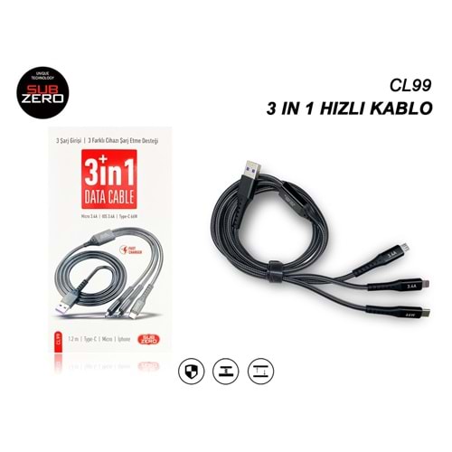 Subzero CL99 3in1 Şarj Kablosu 66w Salise Gösterir