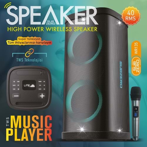 Subzero WR135 Profosyonel Işıklı Kablosuz Tek Mikrofonlu müzik kutusu(Teşhir)