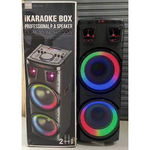 Brodu BTS-1708 RGB Bluetooth/Usb/Sd/Fm Müzik Kutusu Kablosuz ÇiftMikrofonlu